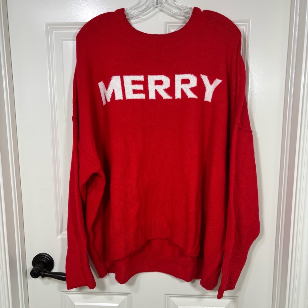 Vince Camuto Red 'MERRY' Christmas Holiday Sweater Women’s XXL